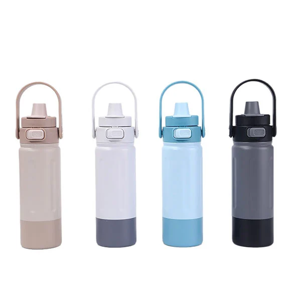 Ruostumattomasta teräksestä valmistettu urheilupullo kahvalla